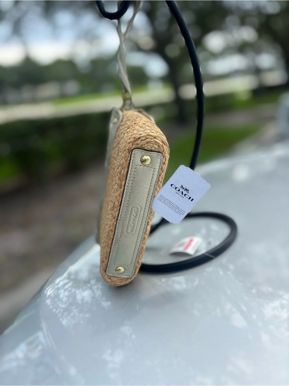 Coach Straw Crossbody with Cream Leather Trim and Gold Hardware